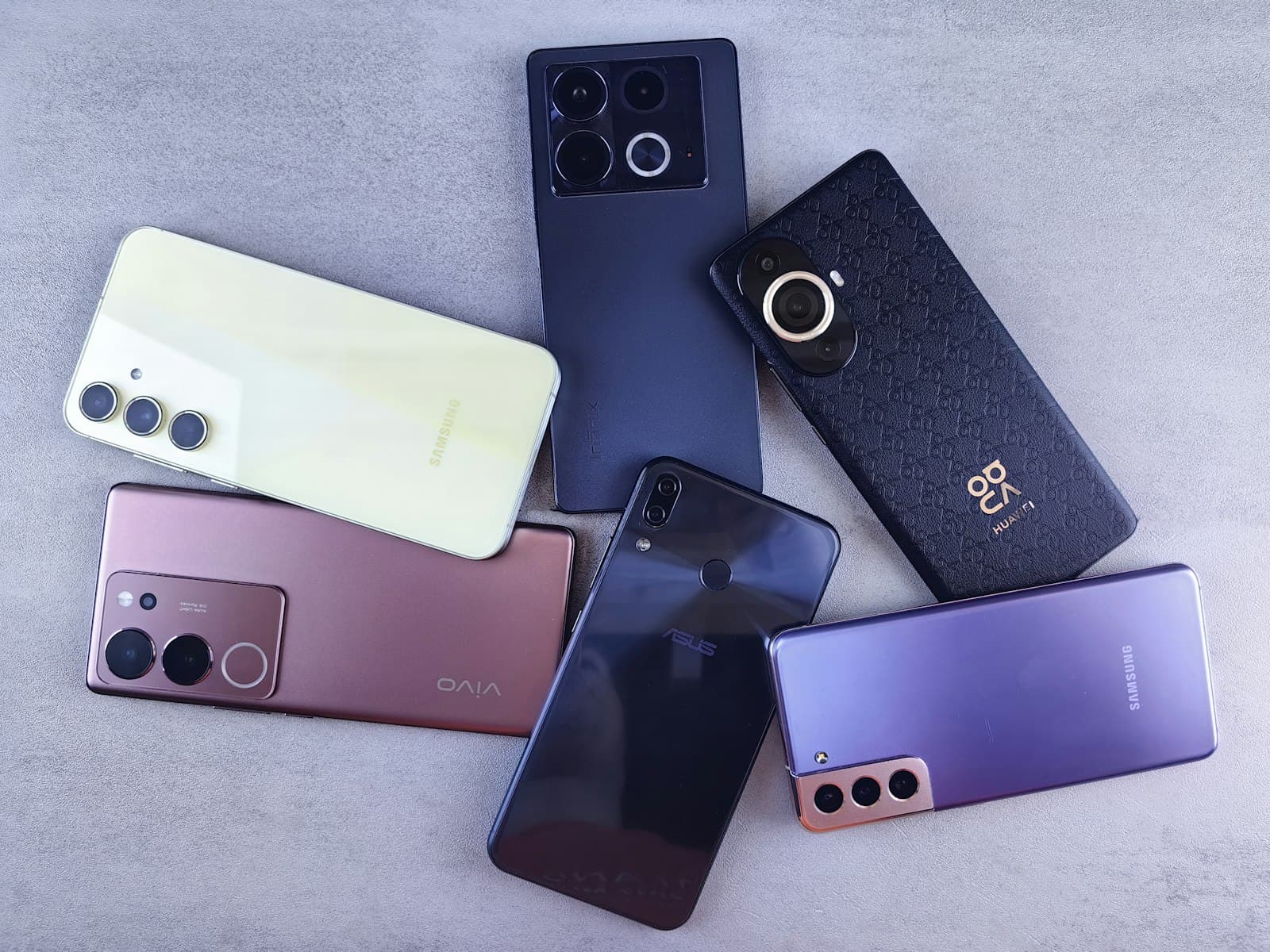 Several Android phones on a table